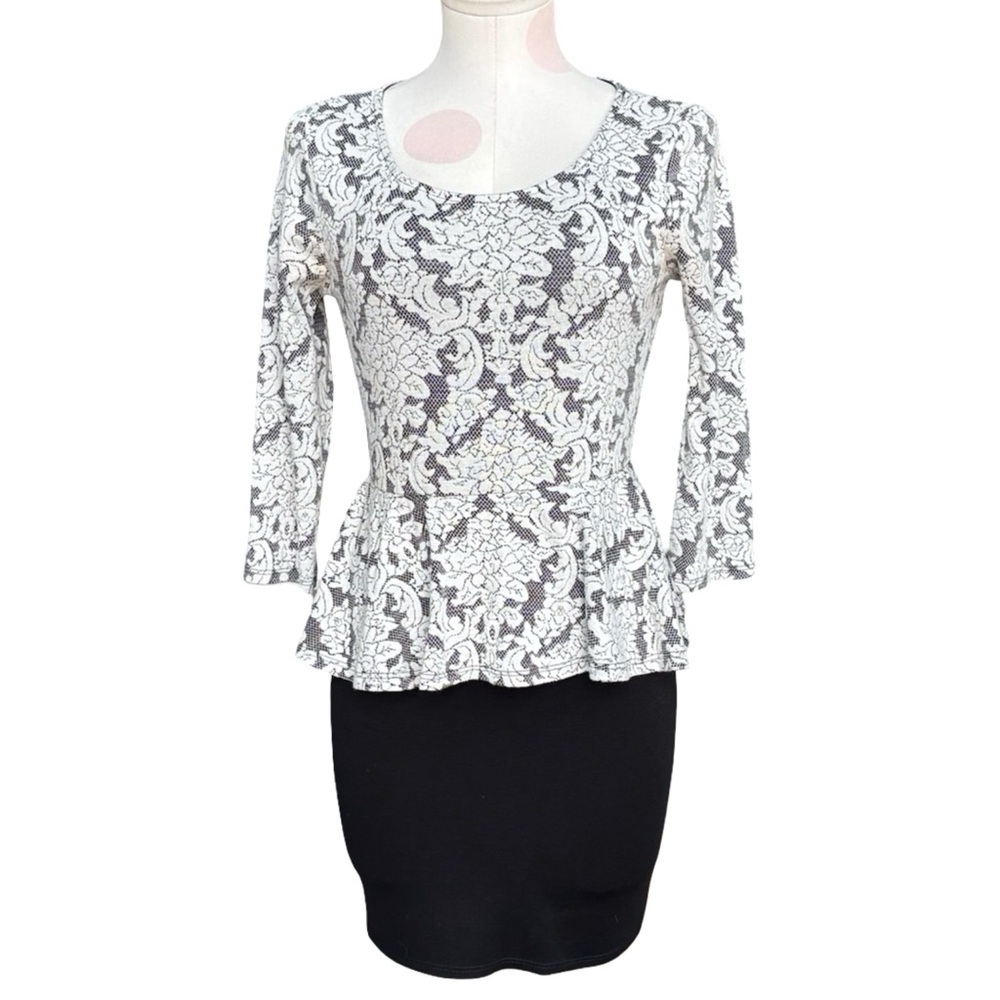 Everly Peplum Black and White Dress size small